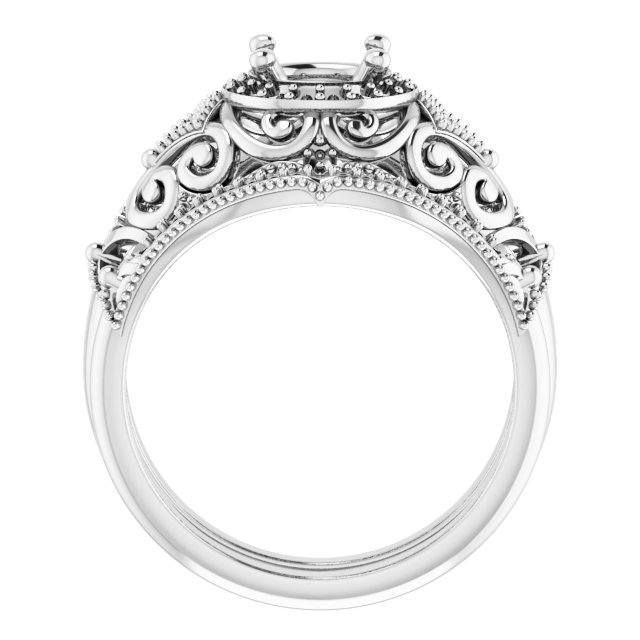 Platinum 6.5 mm Round 1/10 CTW Natural Diamond Semi-Set Vintage-Inspired Engagement Ring